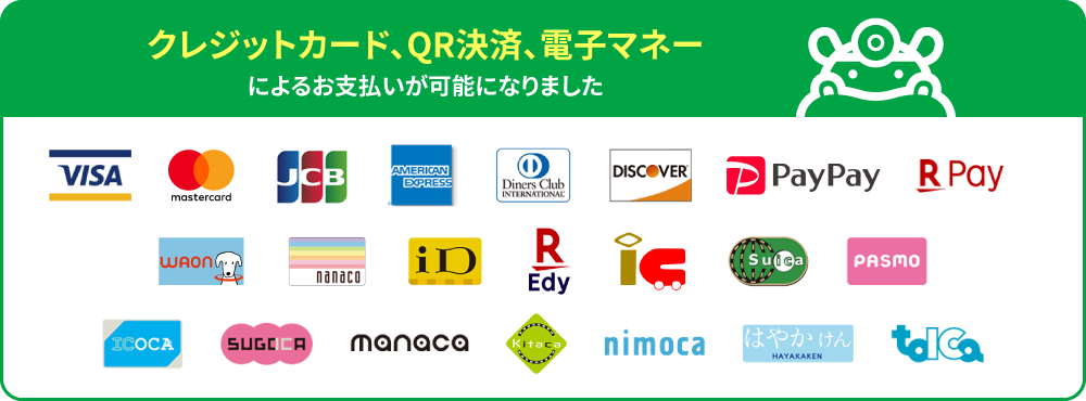 クレジットカード QR決済、電子マネー